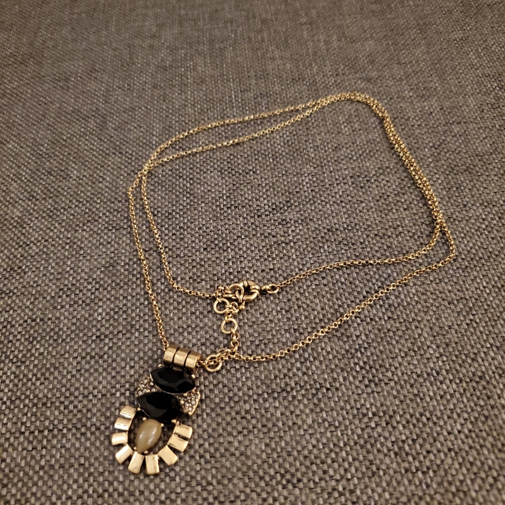 NEW black and taupe vintage style statement necklace long